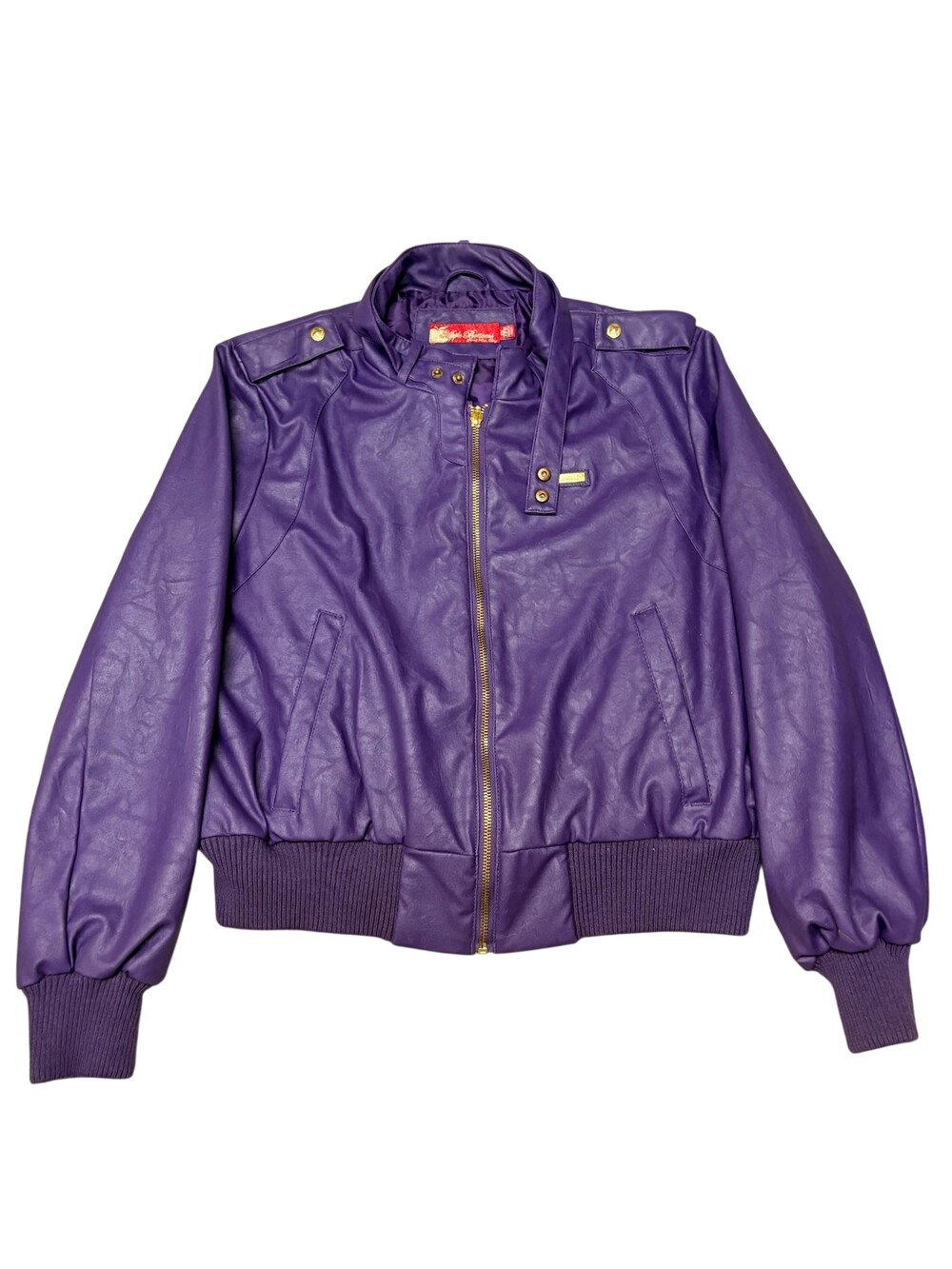 Apple Bottoms Jacket Womens XL Purple Faux Leather Bomber Full Zip Ribbed Hem
